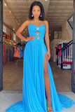Charming A Line Sweetheart Chiffon Prom Dresses with slit beades Rjerdress