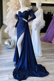 Mermaid Sweetheart Pleated Long Sleeves Prom Dress with Slit Feather Rjerdress