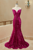 Prom Dresses Mermaid Sequins Strapless Sweep Train