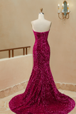Prom Dresses Mermaid Sequins Strapless Sweep Train
