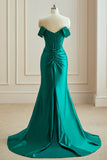 Mermaid Off the Shoulder Satin Prom Dress with Split