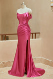 Satin Prom Dresses Mermaid Off The Shoulder With Slit