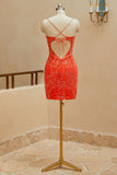 Spaghetti Straps V Neck Above Knee Homecoming Dresses with Lace Applique Short Cocktail Dresses