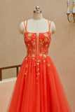 Elegant A Line Spaghetti Straps Sleeveless Appliques Prom Dresses Dance Dresses RJS723