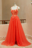 Elegant A Line Spaghetti Straps Sleeveless Appliques Prom Dresses Dance Dresses RJS723