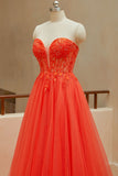 A Line Sweetheart Tulle Beaded Prom Dresses with Appliques