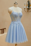 Spaghetti Strap Short A Line Homecoming Dresses With Lace Appliqes