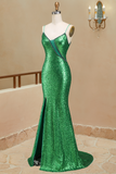 Sexy Trumpet/Mermaid Sequins Open Back Prom Dress Spaghetti Straps
