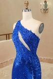 Sheath/Column Sleeveless One-Shoulder Sweep/Brush Train Beading Sequins Prom Evening Dresses