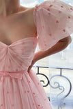 A Line Sweetheart Off the Shoulder Long Tulle Pink Prom Dresses UK RJS369