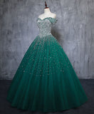 Sparkle Off The Shoulder Blue Ball Gown Prom Dresses, Puffy Tulle Quinceanera Dresses