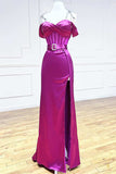 A line Spaghetti Straps Sweetheart Prom Dresses with Slit Belted RJS594