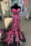 Off The Shoulder Prom Dresses Mermaid Sequins With Sash And Slit Sweep Train