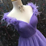 A-Line Ball Gown Sleeveless Off-The-Shoulder Ruched Tulle Prom Dresses Evening Dress Rjerdress