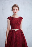 A-Line Bateau Lace Prom Dresses With Applique And Ruffles Rjerdress