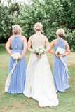A-Line Blue Halter Open Back Long Chiffon Bridesmaid Dresses Rjerdress