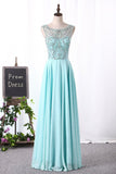 A Line Boat Neck Chiffon Floor Length Formal Dresses With Beading rjerdress