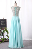 A Line Boat Neck Chiffon Floor Length Formal Dresses With Beading rjerdress