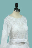 A Line Bridal Dresses Long Sleeves Scoop With Applique Court Train Rjerdress