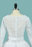 A Line Bridal Dresses Long Sleeves Scoop With Applique Court Train rjerdress