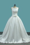 A Line Bridal Dresses Satin Scoop With Beading Court Train rjerdress