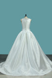 A Line Bridal Dresses Satin Scoop With Beading Court Train rjerdress