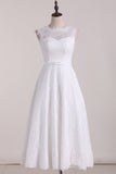 A Line Bridal Dresses Scoop Lace With Sash Tea-Length