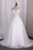 A Line Bridal Dresses Scoop Tulle With Applique Court Train Rjerdress