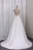 A Line Bridal Dresses Scoop Tulle With Applique Court Train rjerdress