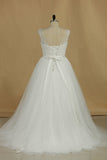 A Line Bridal Dresses Scoop With Applique And Sash Organza rjerdress