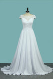 A Line Bridal Dresses Sexy Open Back Scoop Cap Sleeves Elastic Satin & Lace Rjerdress