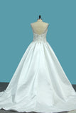 A Line BridalDresses Satin V Neck With Beading Sweep Train rjerdress