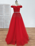 A Line Burgundy Off the Shoulder Lace up Tulle Sweetheart Floor-Length Prom Dresses Rjerdress