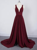 A Line Chiffon Deep V Neck Cheap Bridesmaid Dresses For Wedding, Simple Prom Dress With Split rjerdress