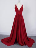 A Line Chiffon Deep V Neck Cheap Bridesmaid Dresses For Wedding, Simple Prom Dress With Split rjerdress