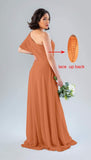 A-Line Chiffon One Shoulder Short Sleeve Long Bridesmaid Dresses With Slit Rjerdress