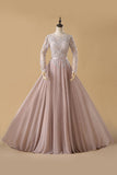 A Line Chiffon Prom Dresses Bateau Long Sleeves With Beads And Applique rjerdress