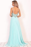 A Line Chiffon Spaghetti Straps Formal Dresses With Beading Floor Length Rjerdress