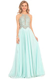 A Line Chiffon Spaghetti Straps Formal Dresses With Beading Floor Length Rjerdress
