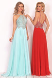A Line Chiffon Spaghetti Straps Formal Dresses With Beading Floor Length