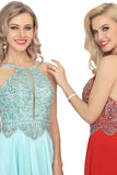 A Line Chiffon Spaghetti Straps Formal Dresses With Beading Floor Length rjerdress