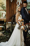 A Line Chiffon Strapless Ivory Sweetheart Beach Wedding Dresses with Lace rjerdress