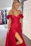 A-Line Corset Straps Long Prom Dress with Slit Rjerdress