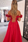 A-Line Corset Straps Long Prom Dress with Slit Rjerdress