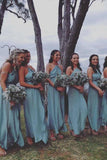 A-Line Cross Neck Backless Ankle-Length Blue Keyhole Chiffon Bridesmaid Dress