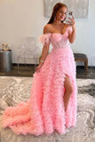 A Line Custom-Made Long Off the Shoulder Sweetheart Prom Dresses with Split RJS256