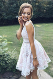 A Line Deep V Neck Ivory Lace Beads Pink Satin Sleeveless Homecoming Dresses Rjerdress