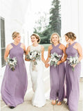 A-Line Floor-Length Lilac Chiffon Pleated Cheap Bridesmaid Dress Rjerdress