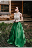 A Line Halter Emerald Green Beaded Prom Dresses Backless Satin Long Prom Dresses Rrjs825 Rjerdress