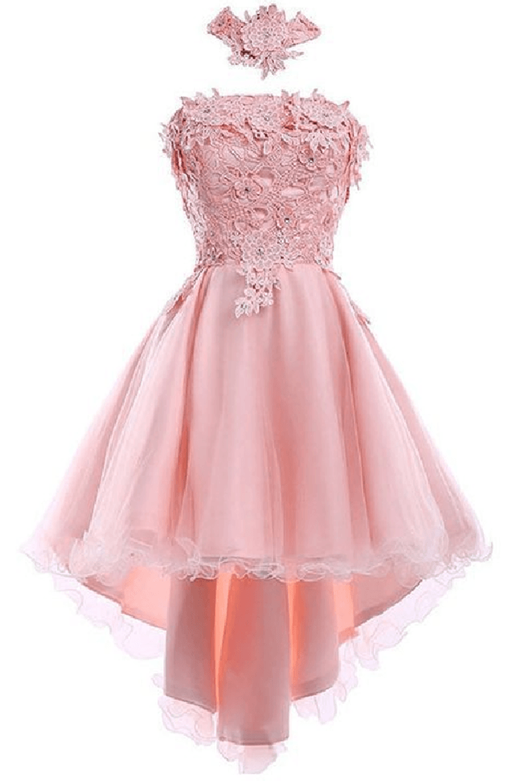 A Line Halter Tulle With Applique Asymmetrical Homecoming Dresses Rjerdress